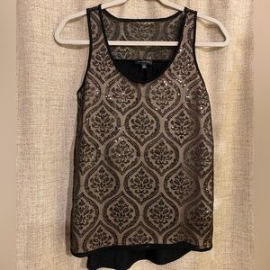 The Limited Black and Gold Sequined Patterned Tank Top